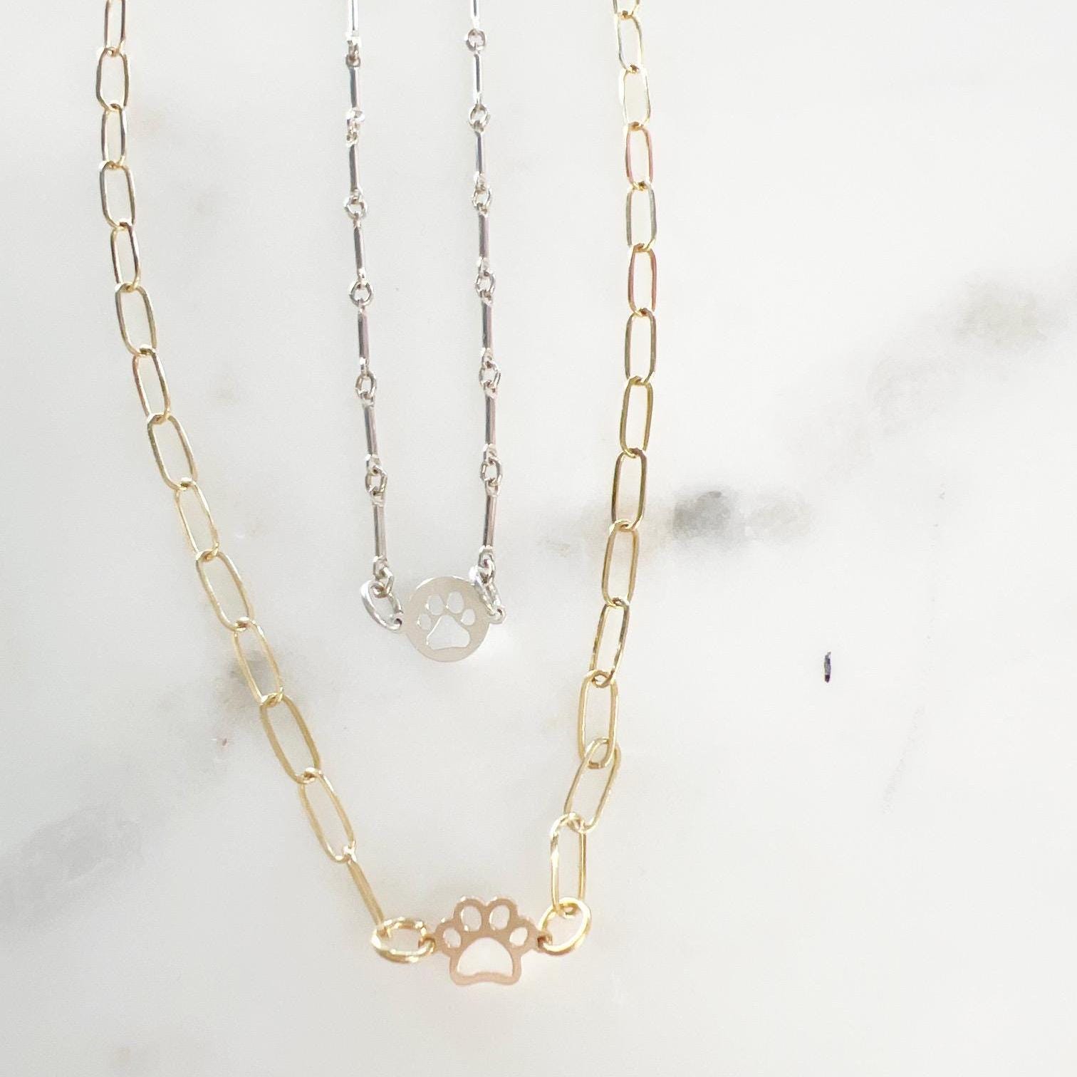 Sterling Silver or 14K Gold Filled Teeny Tiny Dog Paw Print Connector Pendant