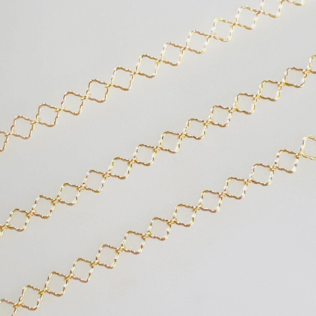 14K Gold Filled Crimped Clover Chain Link 4.4mm X – Sold by the Foot