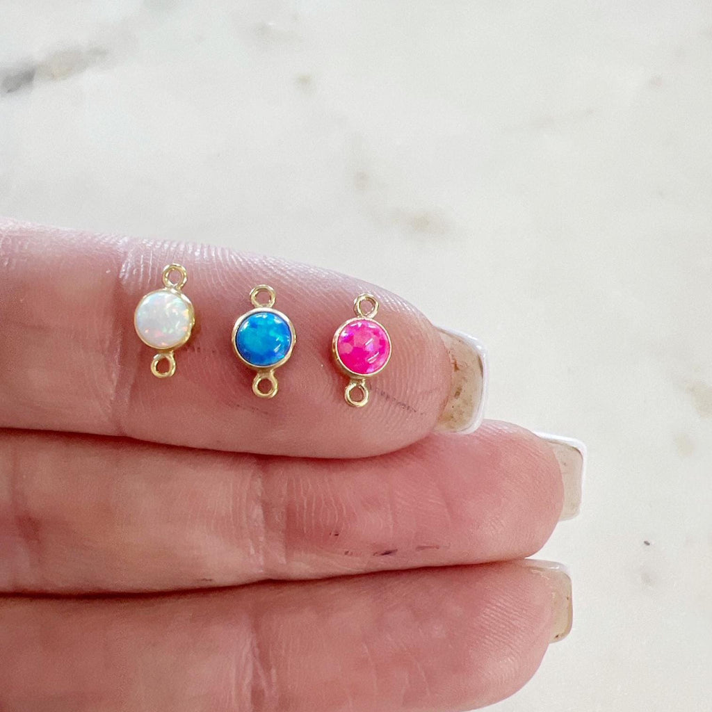 14K Gold Filled 4mm Bello Opal Connector Charm Gemstone Connector White