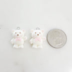 2 Pieces Acrylic Teddy Bear Charm White Bear Dancing Bear Pendant Lip Gloss, Backpack, Purse, Key Chain Charm, Jewelry Supply