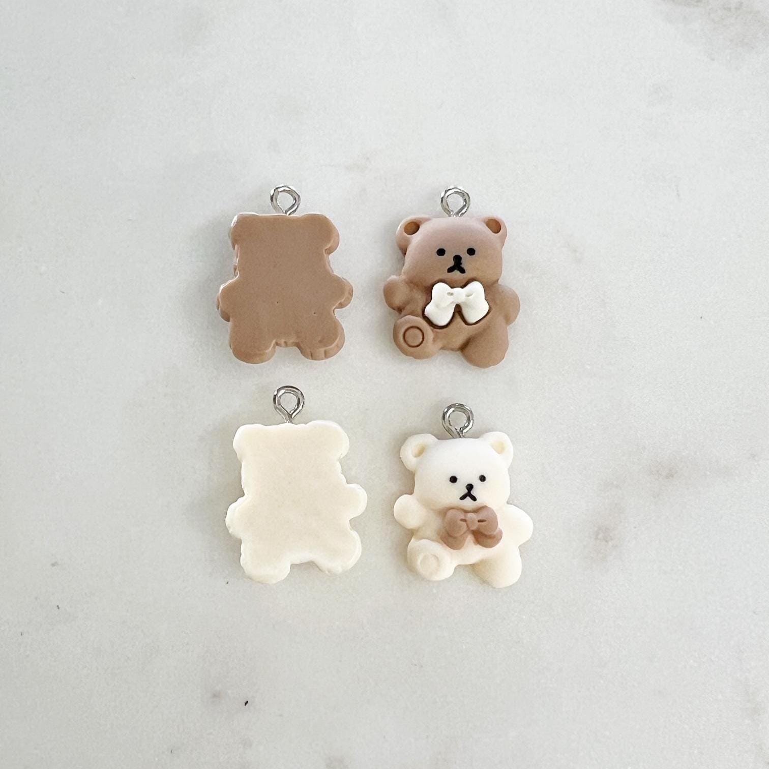 Acrylic Teddy Bear Charm Brown or Beige Bear Dancing (2pc)