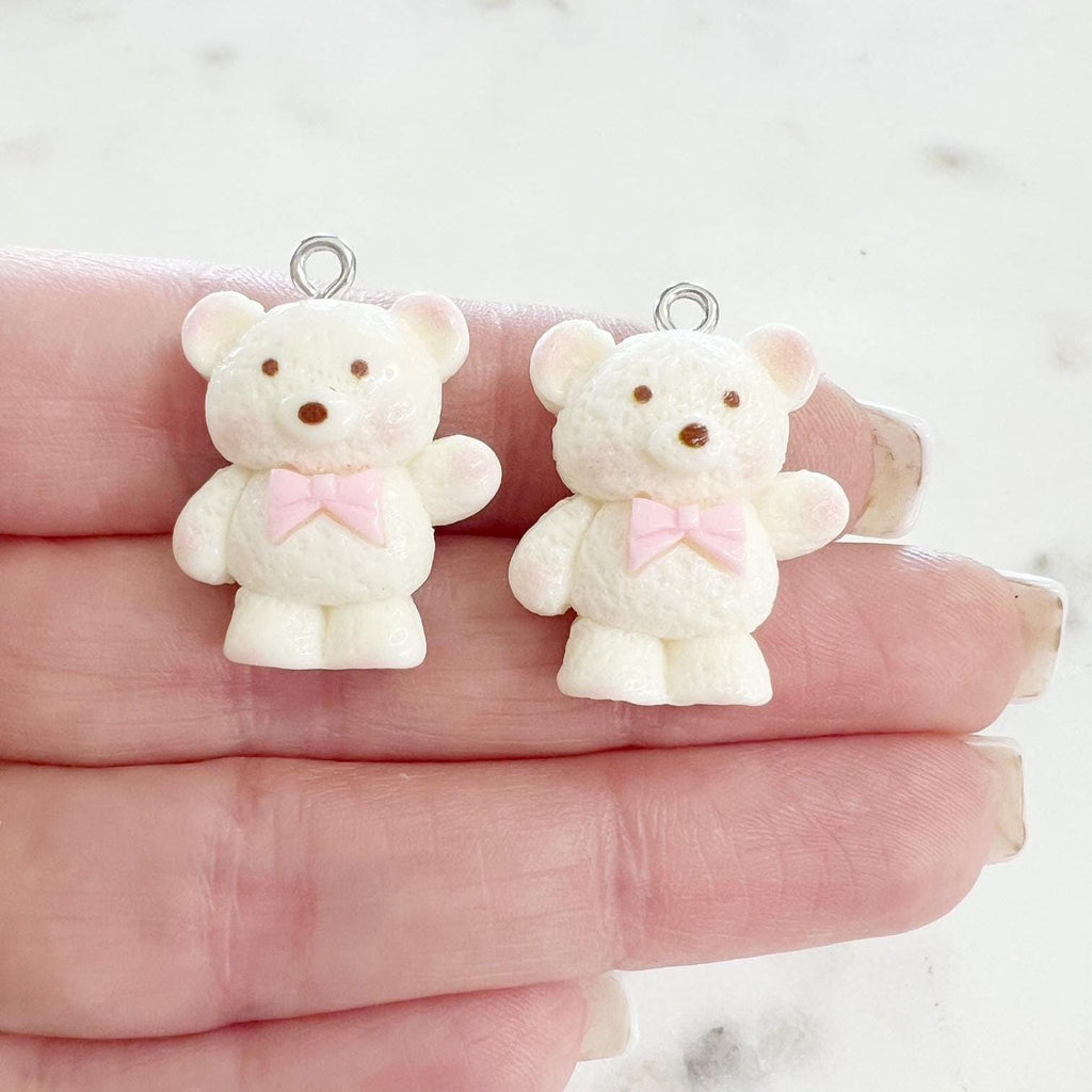 2 Pieces Acrylic Teddy Bear Charm White Bear Dancing Bear Pendant Lip Gloss, Backpack, Purse, Key Chain Charm, Jewelry Supply