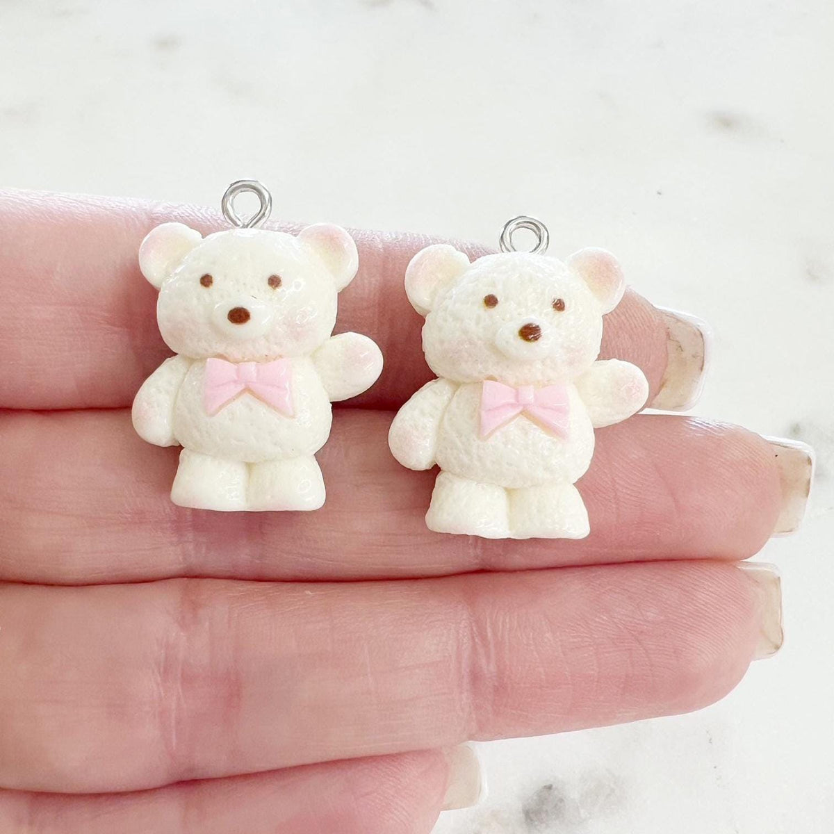 2 Pieces Acrylic Teddy Bear Charm White Bear Dancing Bear Pendant Lip Gloss, Backpack, Purse, Key Chain Charm, Jewelry Supply