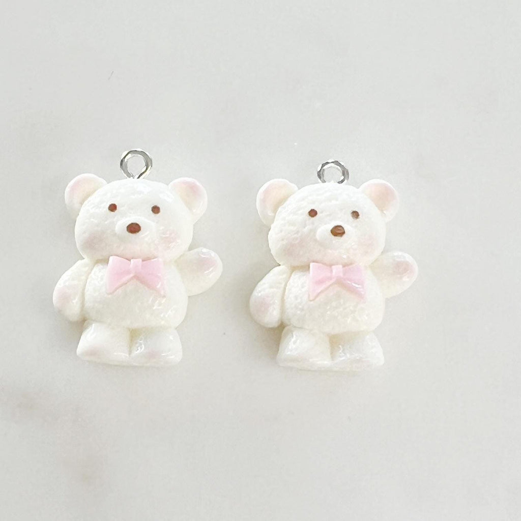 2 Pieces Acrylic Teddy Bear Charm White Bear Dancing Bear Pendant Lip Gloss, Backpack, Purse, Key Chain Charm, Jewelry Supply