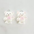 2 Pieces Acrylic Teddy Bear Charm White Bear Dancing Bear Pendant Lip Gloss, Backpack, Purse, Key Chain Charm, Jewelry Supply