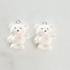 2 Pieces Acrylic Teddy Bear Charm White Bear Dancing Bear Pendant Lip Gloss, Backpack, Purse, Key Chain Charm, Jewelry Supply