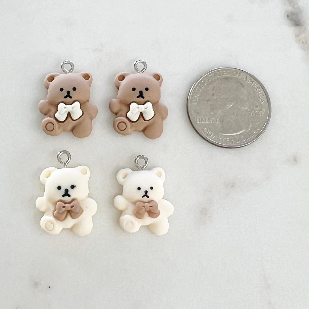 Acrylic Teddy Bear Charm Brown or Beige Bear Dancing (2pc)
