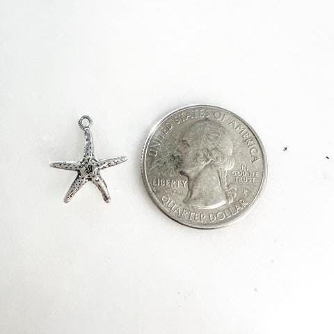 Sterling Silver Starfish Charm Textured 15mm Ocean Sea Animal Charm