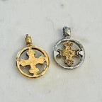 Pewter Silver and Gold Medieval Cross Coin Ring Charm Pendant