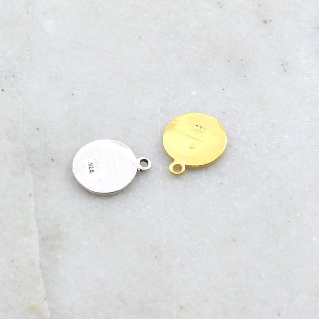 Dainty angel coin little disk charm sterling silver or vermeil gold cherub with wings religious 11mm x 14 mm