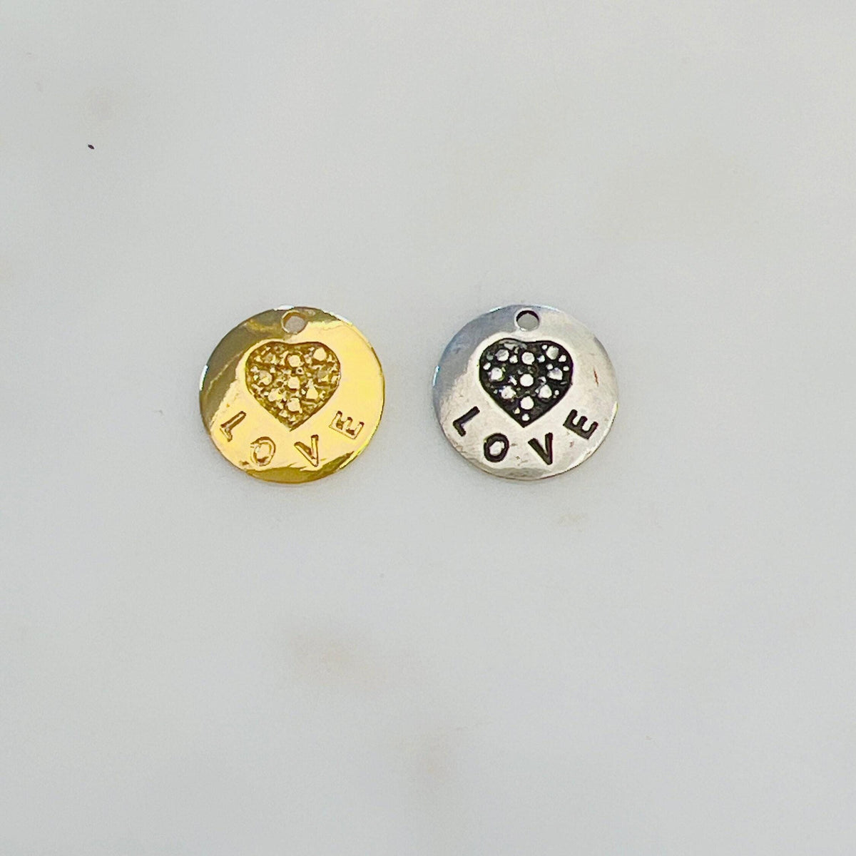 Speckled heart with love charm in sterling silver and vermeil gold valentine's day love friendship pendant
